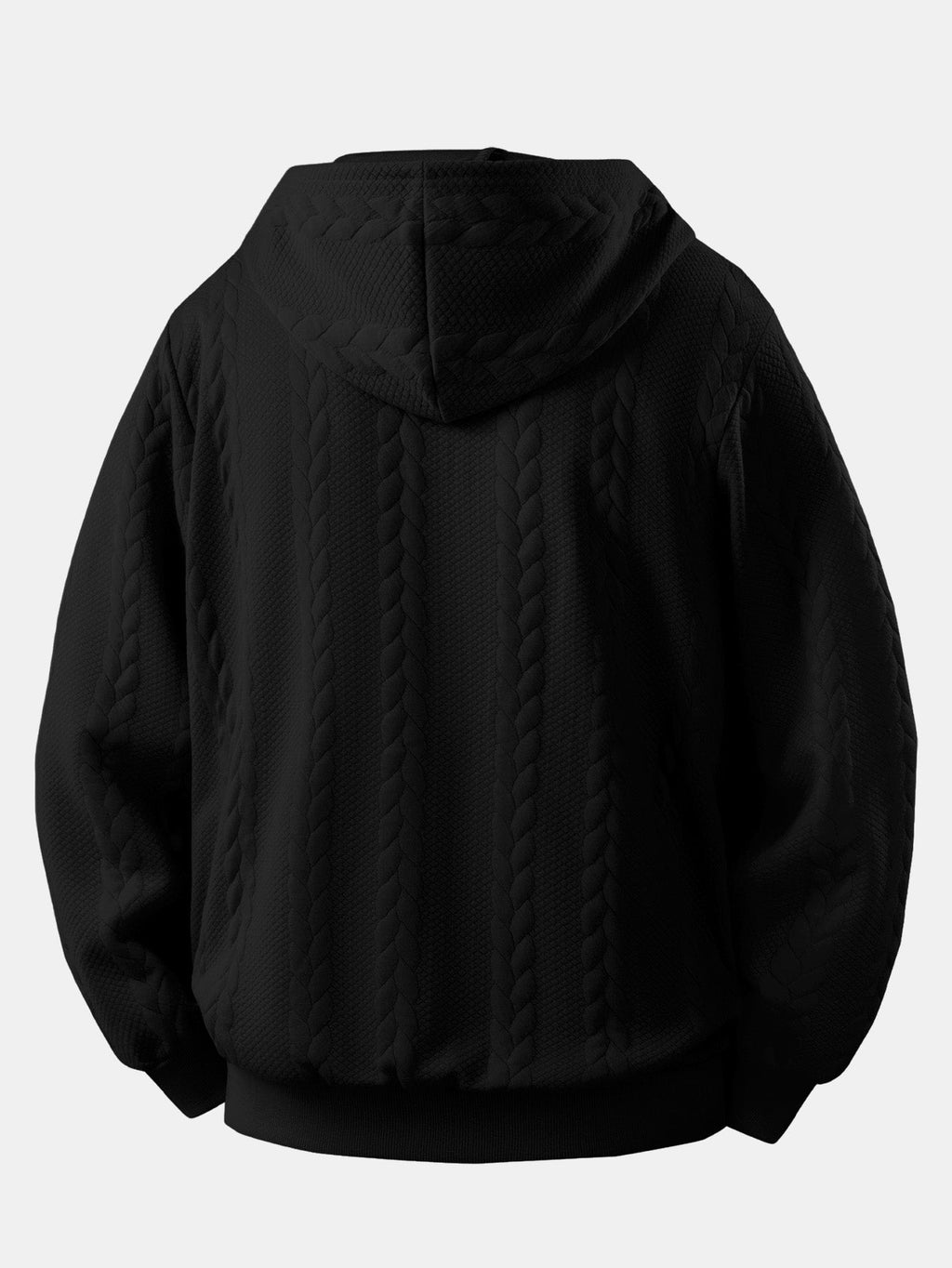 Men's Cable Jacquard Zip-Up Hoodie – Textured Long Sleeve Hooded Sweatshirt