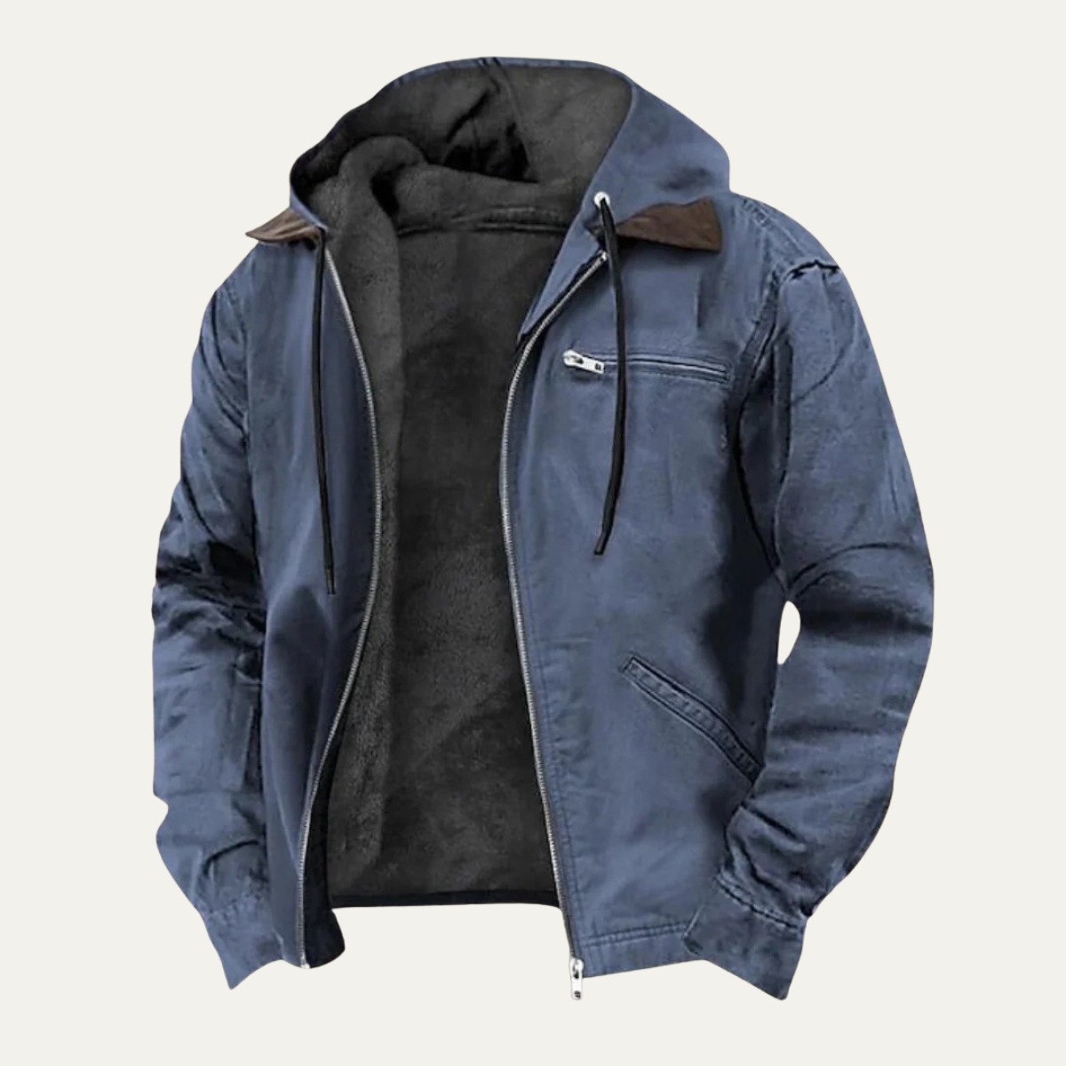 Men's Fleece-Lined Hooded Jacket – Drawstring Hood, Ribbed Cuffs