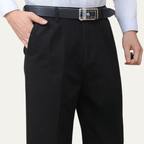 Men's Cotton Double-Pleated Trousers – High Waist, Straight Leg