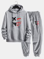 Men's Casual Two-Piece Tracksuit – Cotton Blend Printed Hoodie