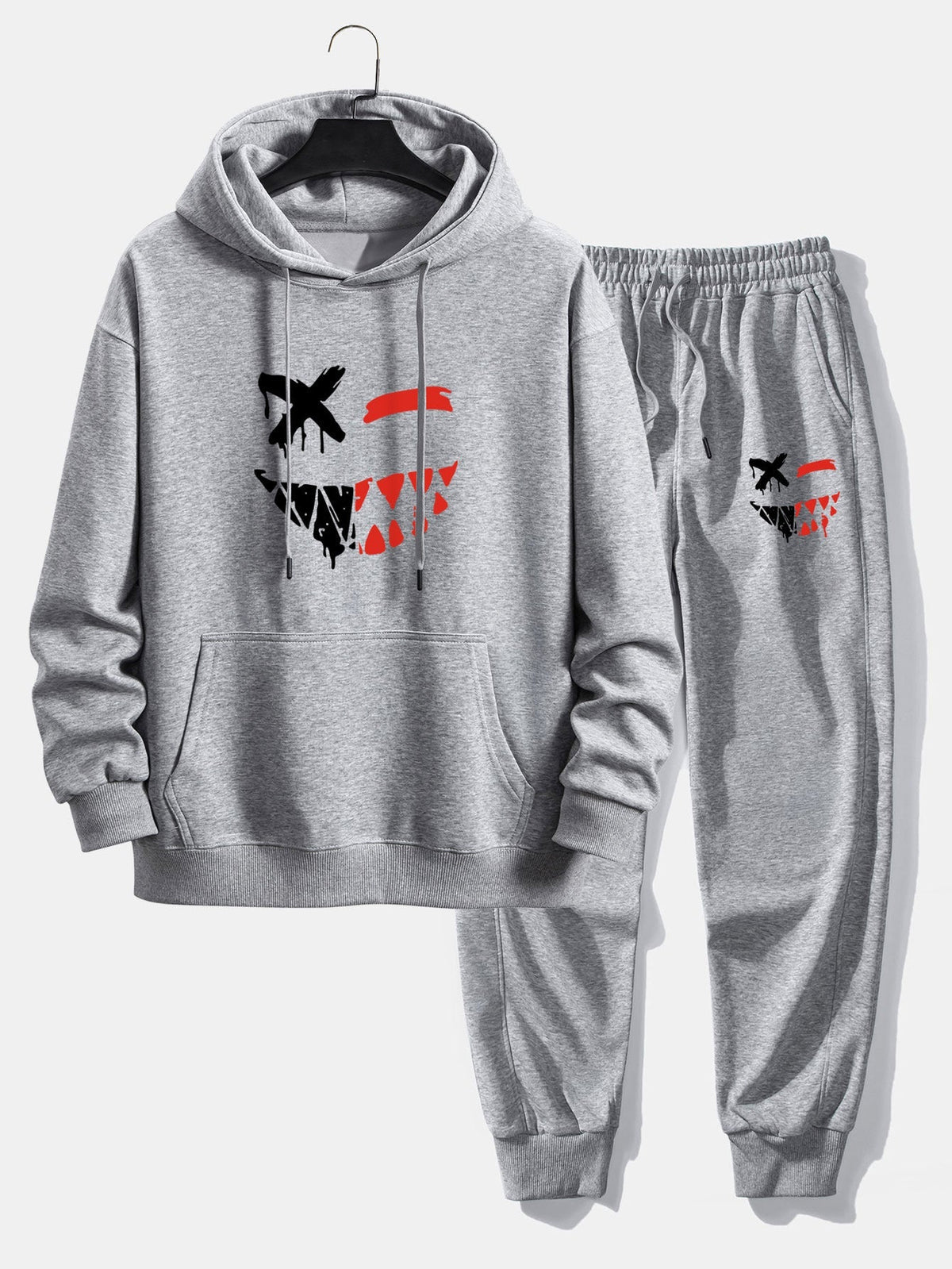 Men's Casual Two-Piece Tracksuit – Cotton Blend Printed Hoodie