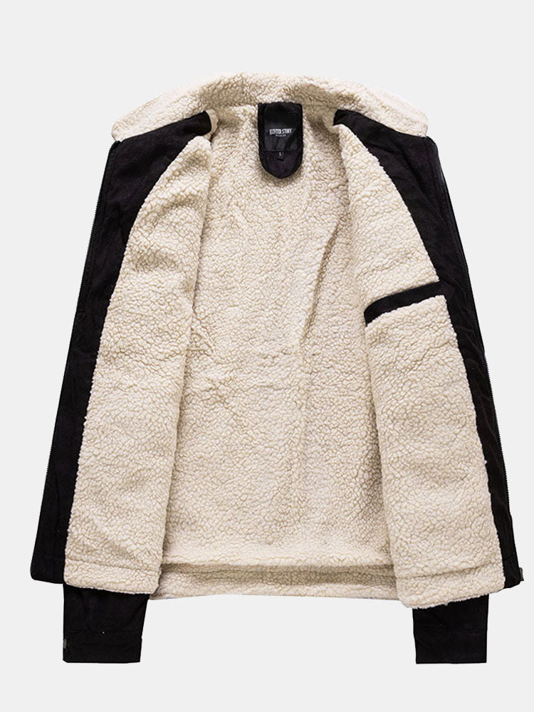 Men's Teddy-Lined Faux Suede Jacket – Warm Winter Zip-Up Outerwear