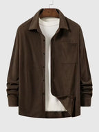 Men's Ribbed Long Sleeve Shirt with Chest Pocket