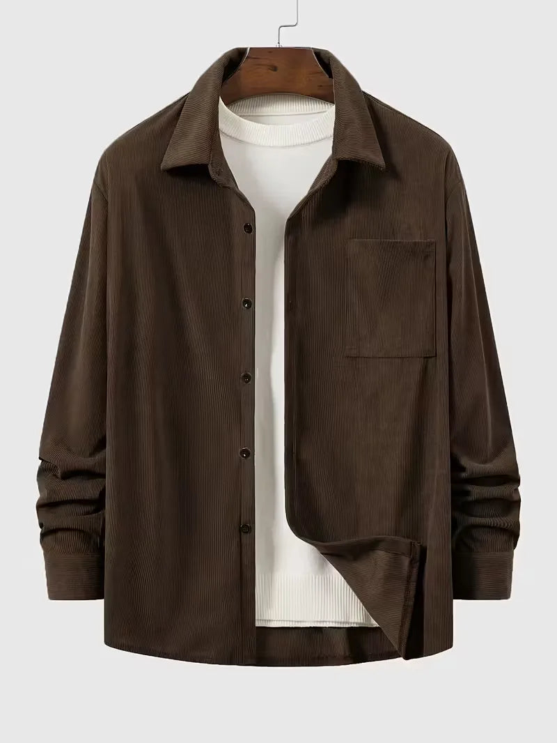 Men's Ribbed Long Sleeve Shirt with Chest Pocket