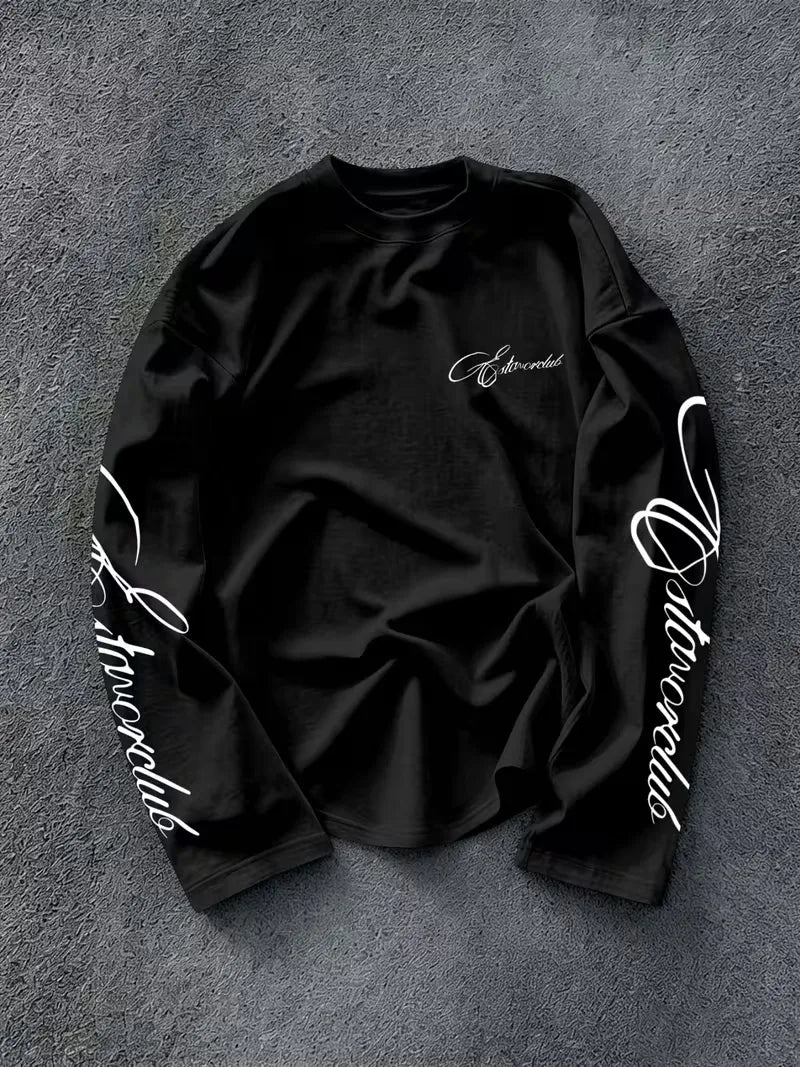 Men's Crew-Neck Longsleeve with Script Sleeve Print