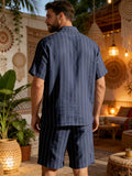 Men's Vertical Stripe Shirt and Shorts Set
