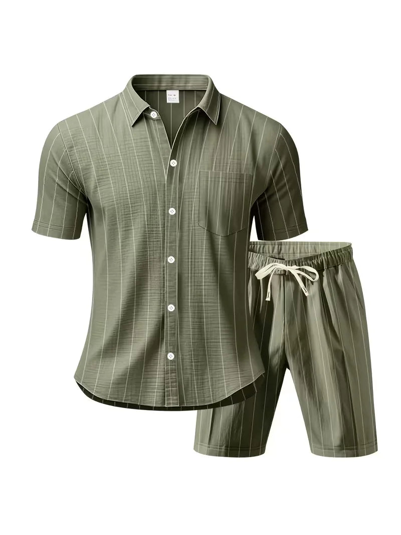 Men's Vertical Stripe Shirt and Shorts Set