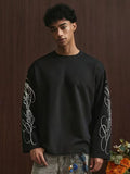 Men's Oversized Waffle-Knit Longsleeve with Script Sleeve Print