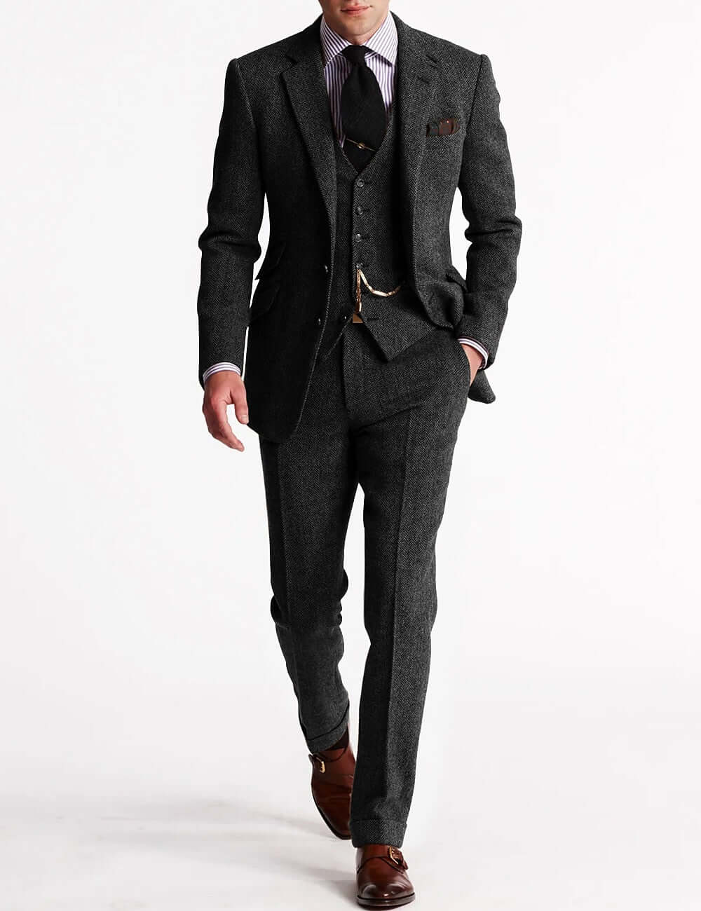 Men's Three-Piece Tweed-Style Suit – Vintage Cut