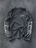 Men's Dark Longsleeve with White Script Print on Sleeves and Chest
