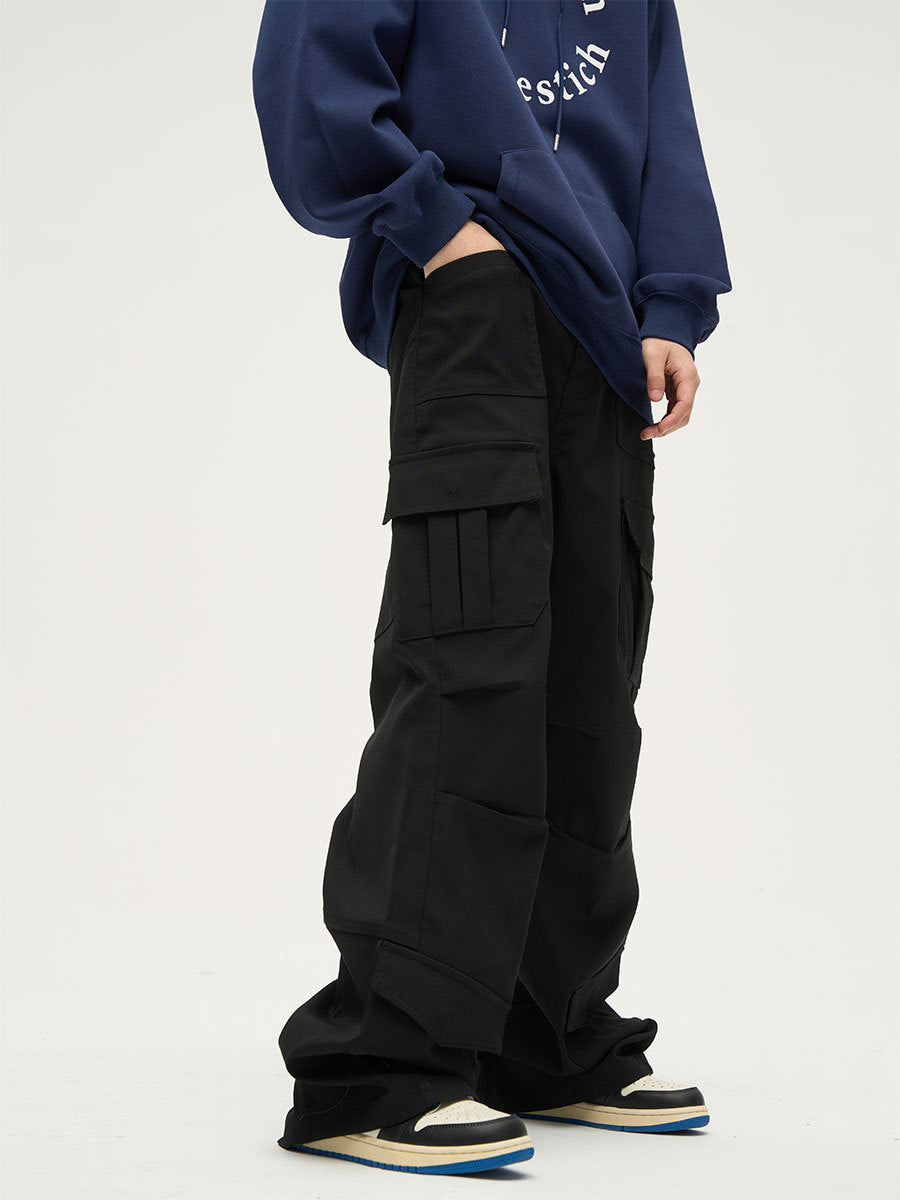 Men's Baggy Cargo Work Pants – Heavy Duty Utility Trousers in Black or Dark Brown
