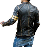 Men's Distressed leather-look Café Racer Biker Jacket