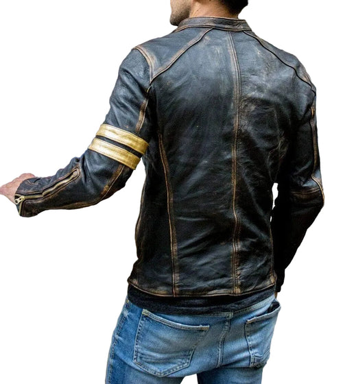 Men's Distressed leather-look Café Racer Biker Jacket