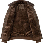 Men's Fleece-Lined Faux-Leather Aviator Bomber Jacket