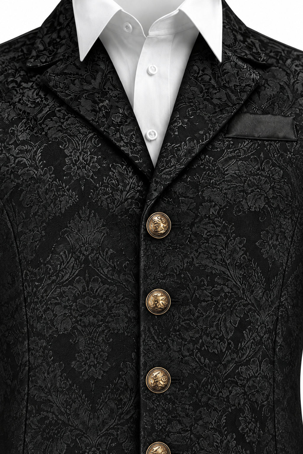Men's Printed Formal Waistcoat with Notched Lapels and Decorative Buttons