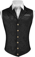 Men's Printed Formal Waistcoat with Notched Lapels and Decorative Buttons