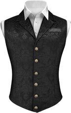 Men's Printed Formal Waistcoat with Notched Lapels and Decorative Buttons