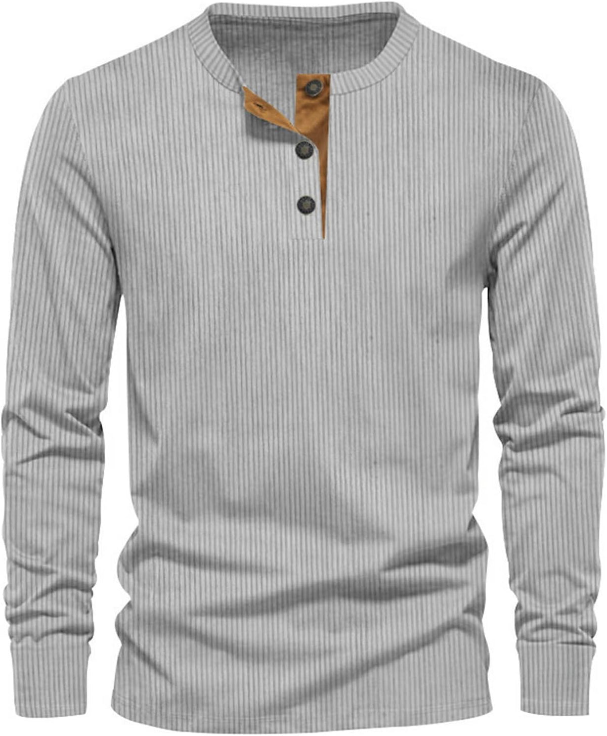 Men's Ribbed Henley Shirt – Long Sleeve Casual Top