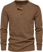 Men's Ribbed Henley Shirt – Long Sleeve Casual Top