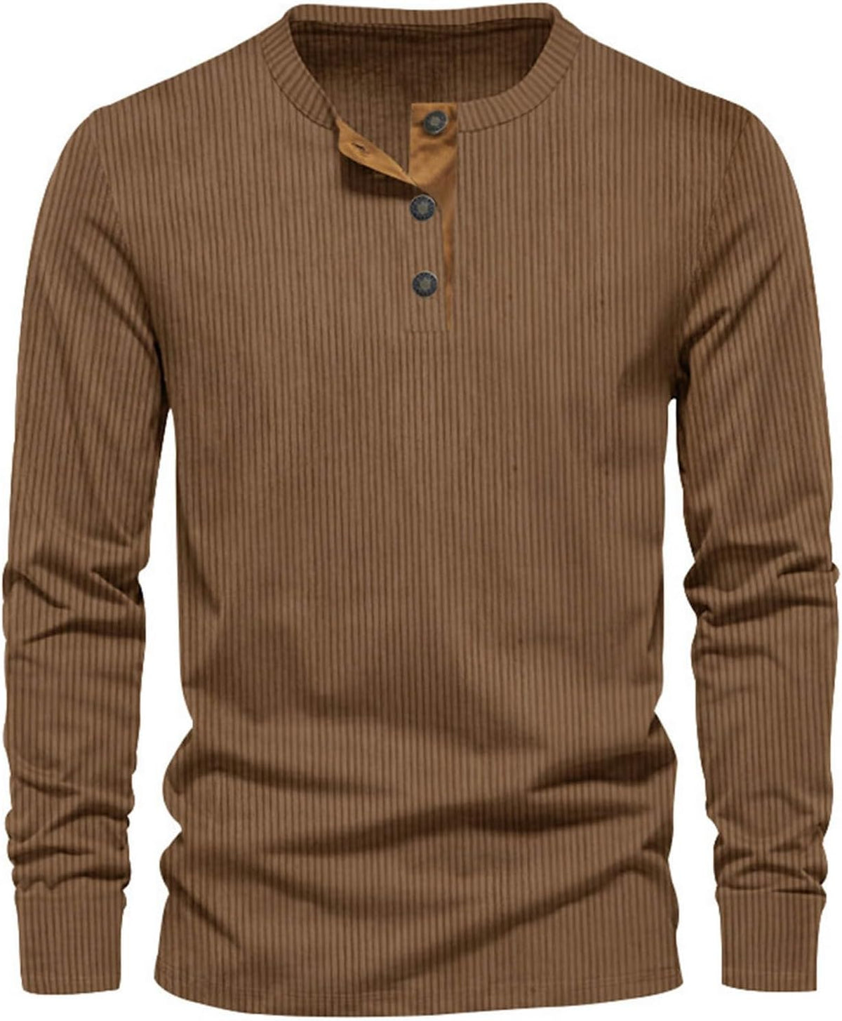 Men's Ribbed Henley Shirt – Long Sleeve Casual Top