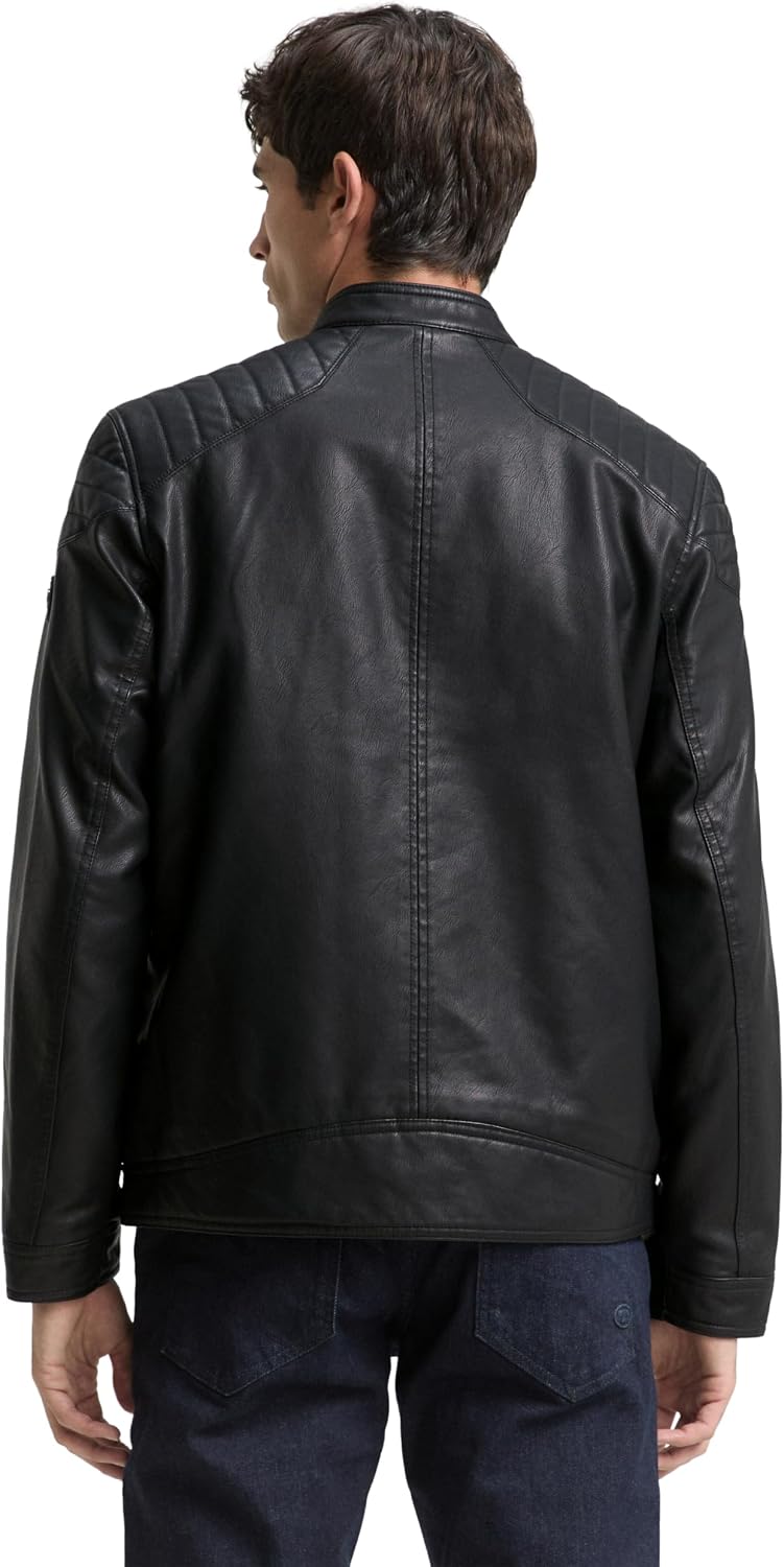 Men's Quilted-Shoulder Faux-Leather Moto Jacket