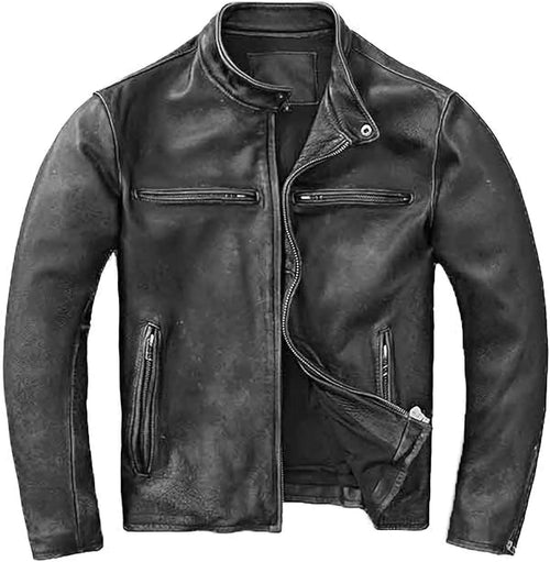 Men's Distressed leather-look Motorcycle Jacket