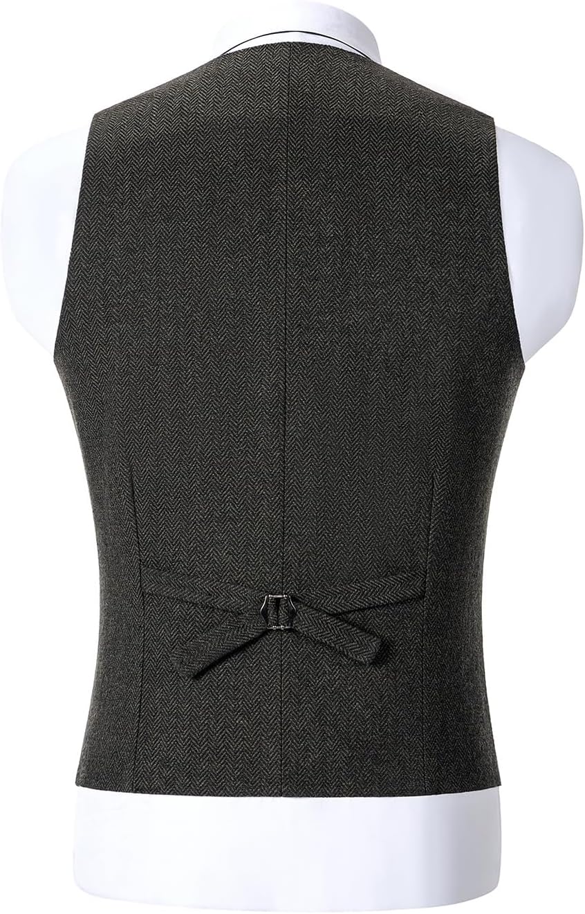 Men's Double-Breasted wool-blend Tweed Waistcoat with V-Neck
