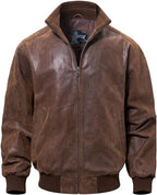 Men's leather-look Bomber Jacket – Ribbed Stand-Collar Casual Layer