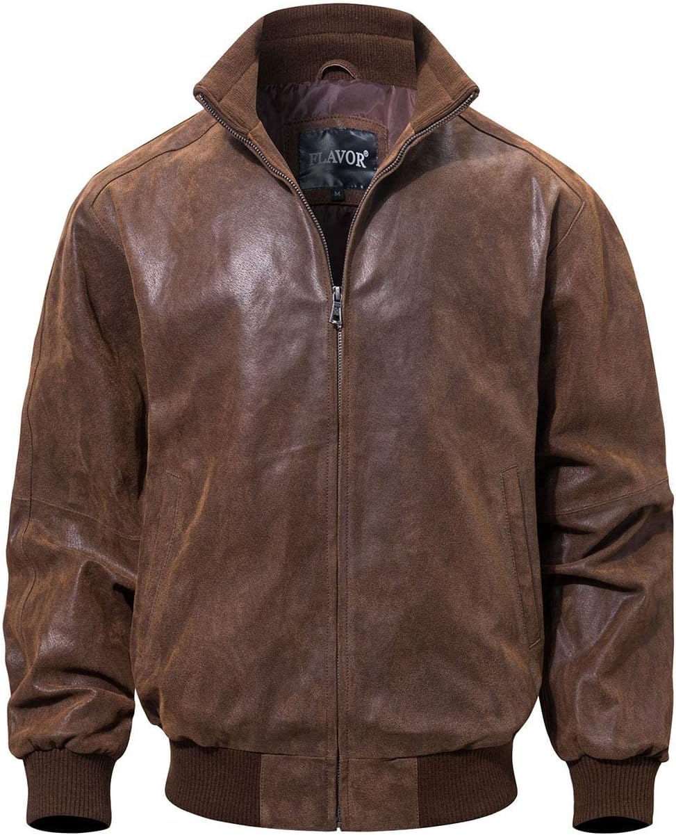 Men's leather-look Bomber Jacket – Ribbed Stand-Collar Casual Layer
