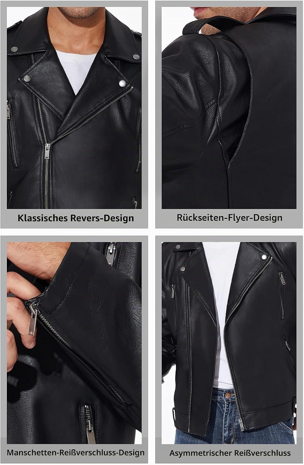 Men's Asymmetric Faux-Leather Biker Jacket