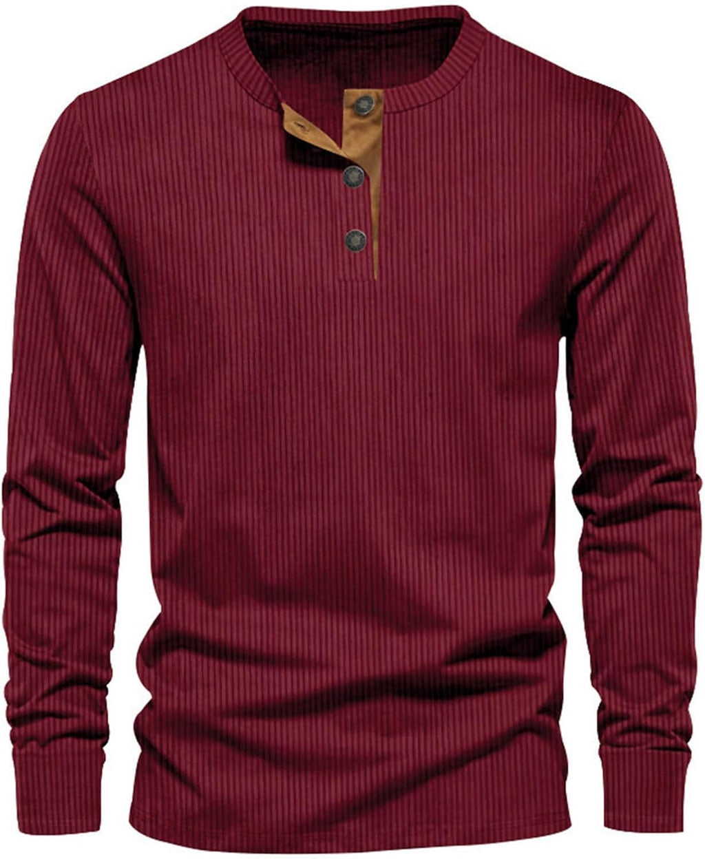 Men's Ribbed Henley Shirt – Long Sleeve Casual Top