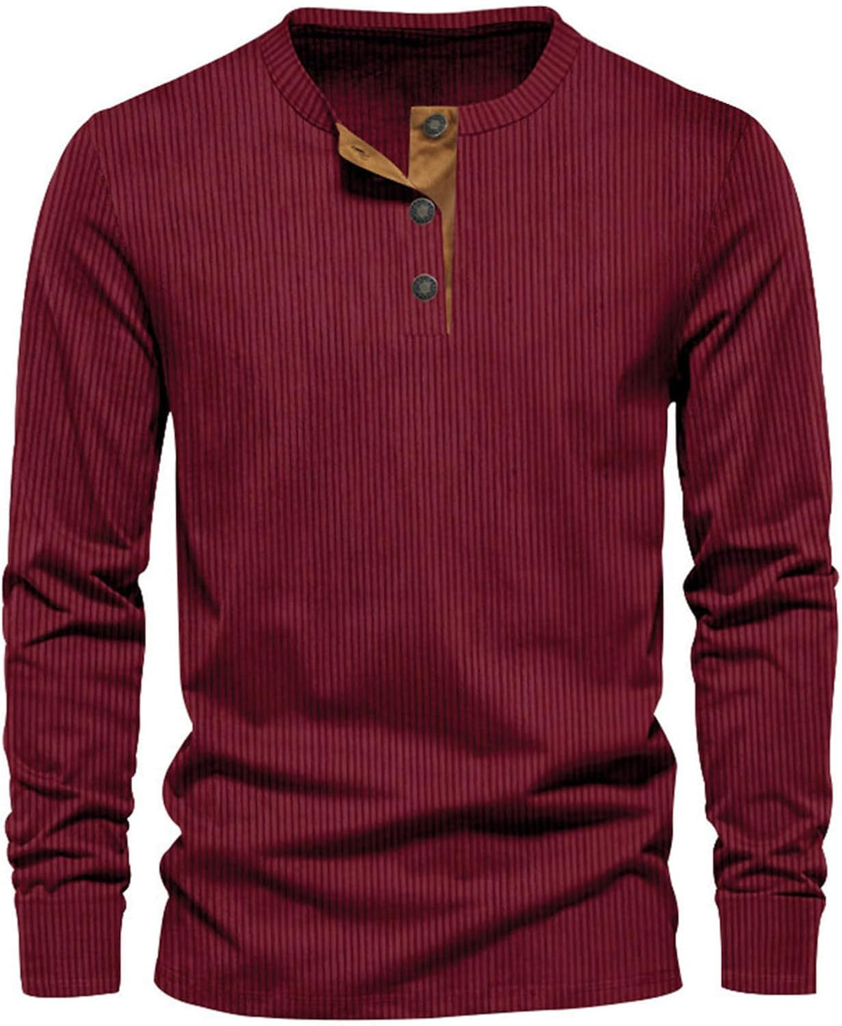 Men's Ribbed Henley Shirt – Long Sleeve Casual Top