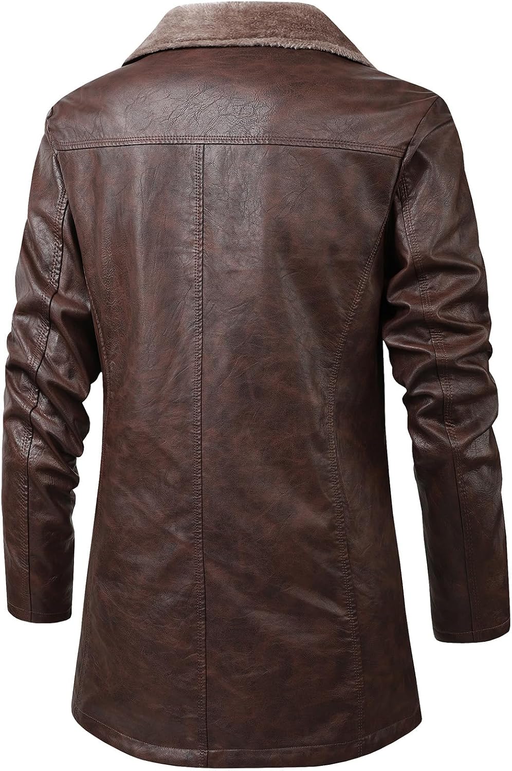 Men's Long Faux-Leather Winter Coat – Vintage Button-Front Layer
