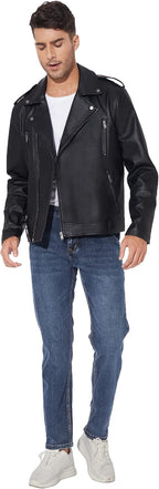 Men's Asymmetric Faux-Leather Biker Jacket