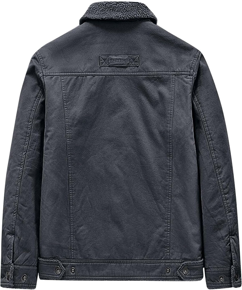 Men's Fleece-Lined Winter Jacket – Sherpa Collar Multi-Pocket Utility Layer