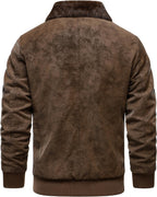 Men's Fleece-Lined Faux-Leather Aviator Bomber Jacket