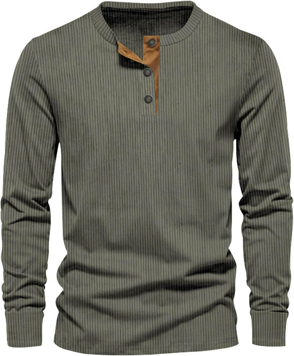 Men's Ribbed Henley Shirt – Long Sleeve Casual Top