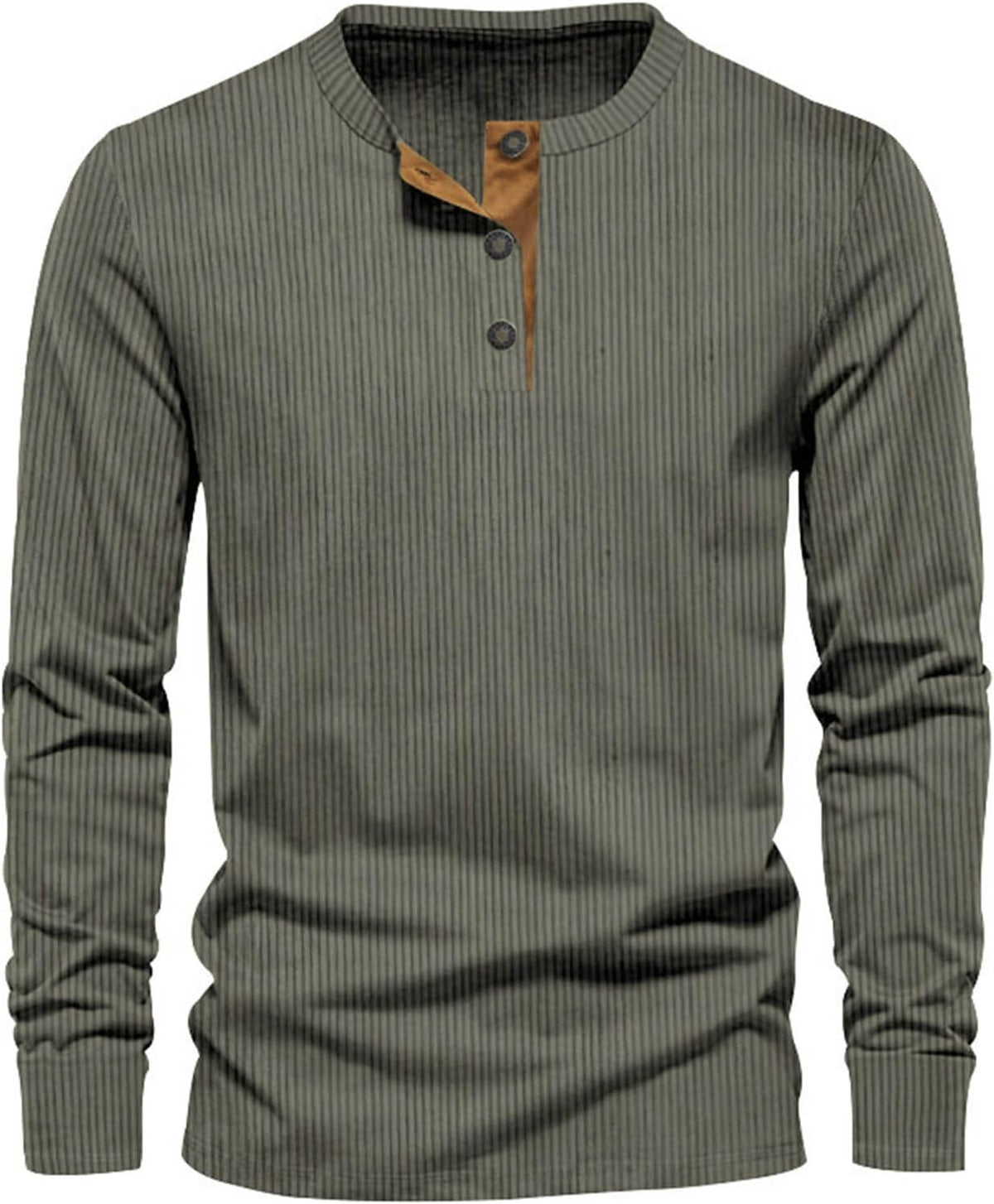 Men's Ribbed Henley Shirt – Long Sleeve Casual Top