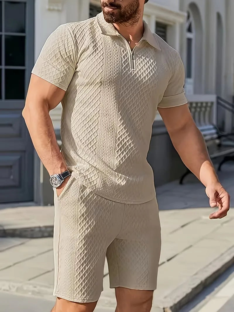 Men's Jacquard Polo and Shorts Set