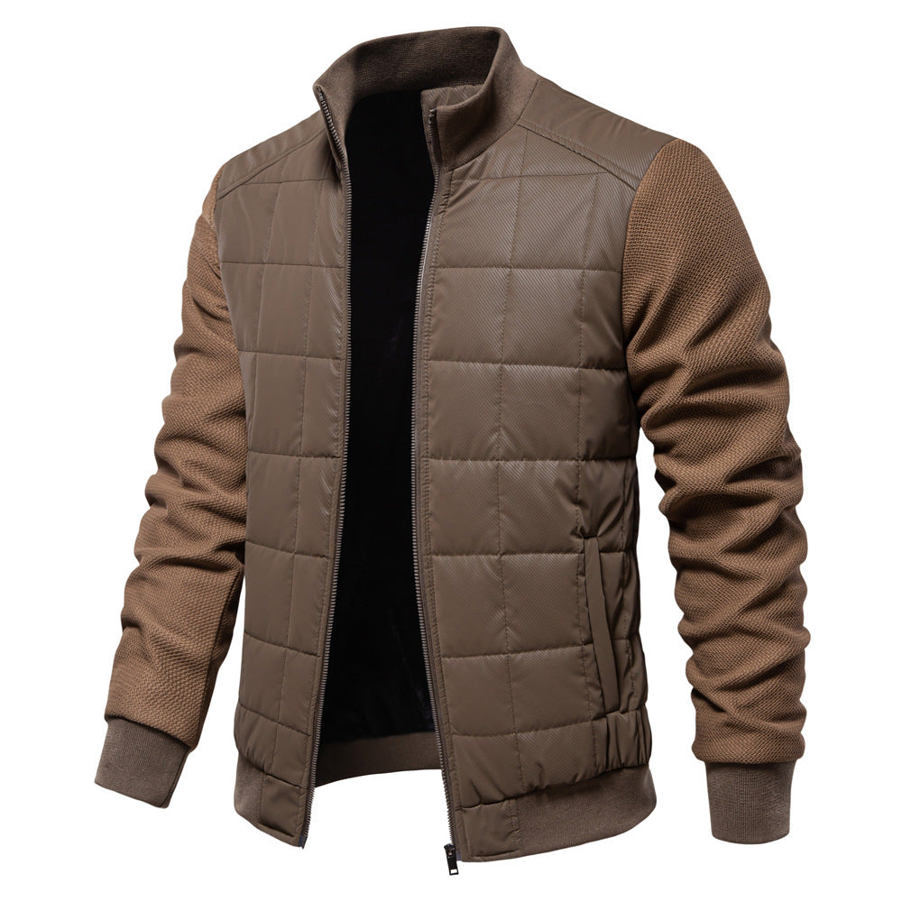 Men's Quilted Hybrid Jacket – Knitted-Sleeve Zip-Up Layer