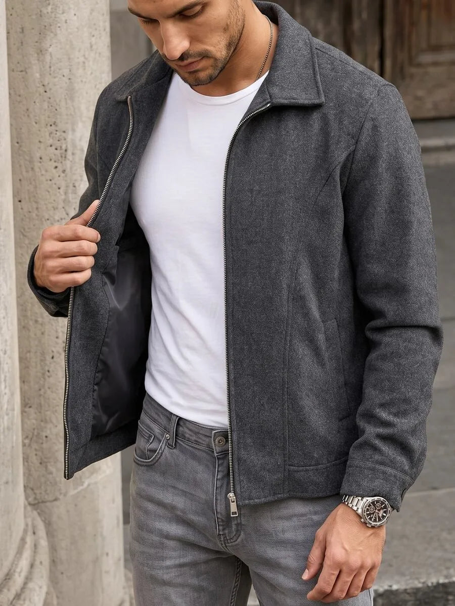 Men's Bomber Jacket with Collared Neckline