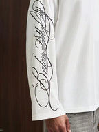 Men's Oversized Waffle-Knit Longsleeve with Script Sleeve Print