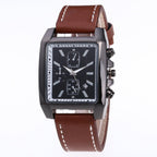 Men's Rectangular leather-look-Strap Watch