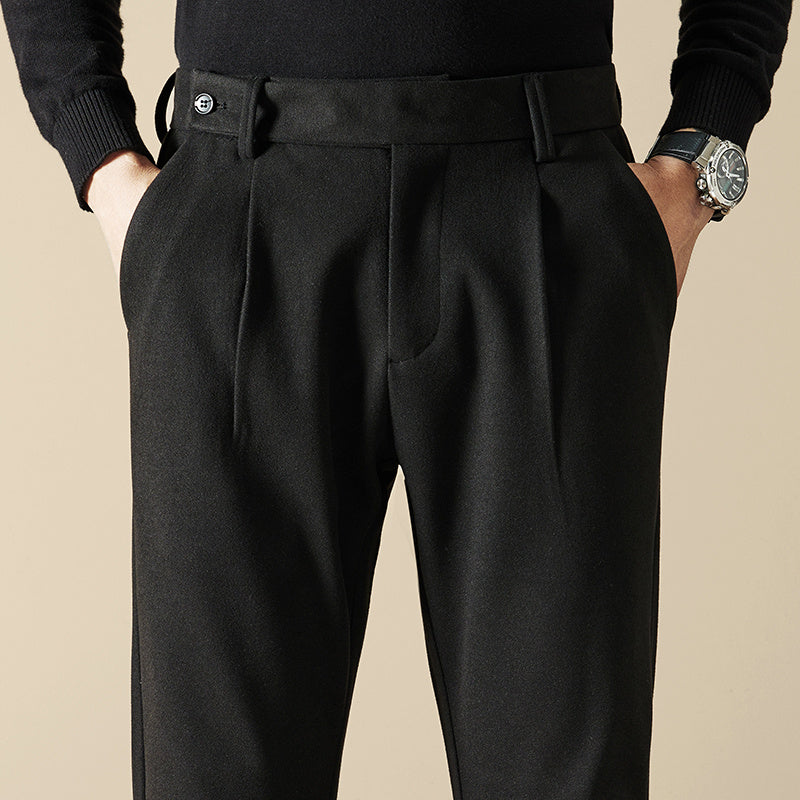 Men's Wool-Blend Trousers with Double Pleats