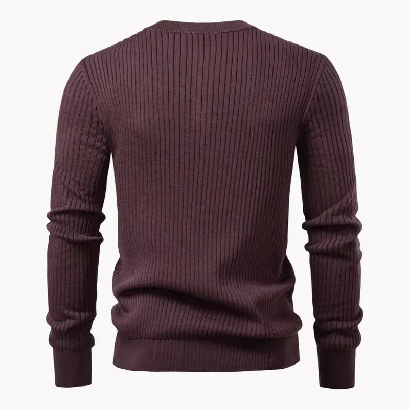 Men's Ribbed Henley Knit Jumper – Button Neck
