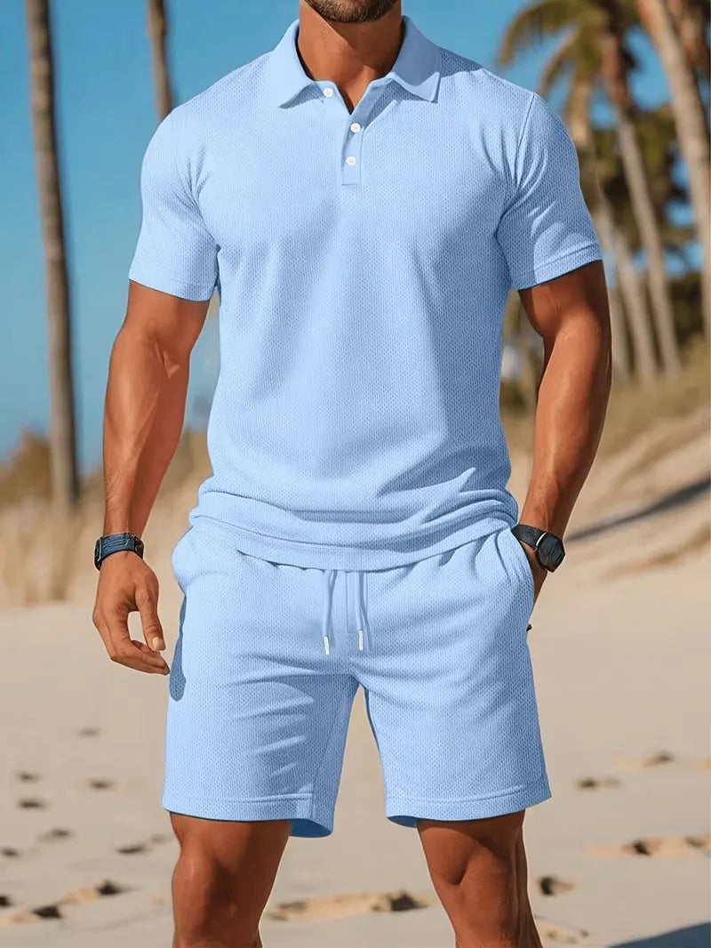 Men's Polo and Shorts Summer Set in Light Blue