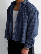 Men's Oversized Vertical Stripe Shirt in Navy Blue