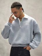 Men's Oversized Polo-Collar Sweatshirt with Embroidered Chest
