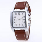 Men's Rectangular leather-look-Strap Watch
