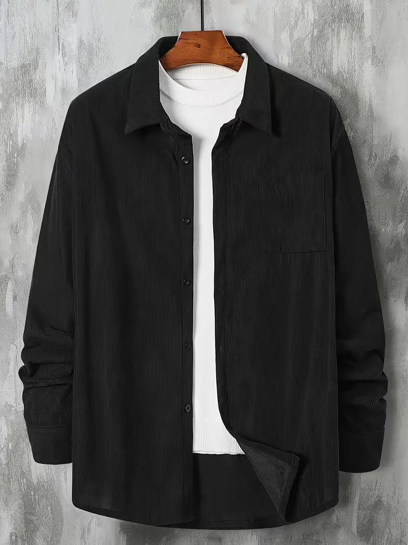 Men's Ribbed Long Sleeve Shirt with Chest Pocket
